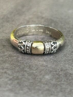 Vintage Sterling Silver and 14 k Gold Band Ring~Size 7.
